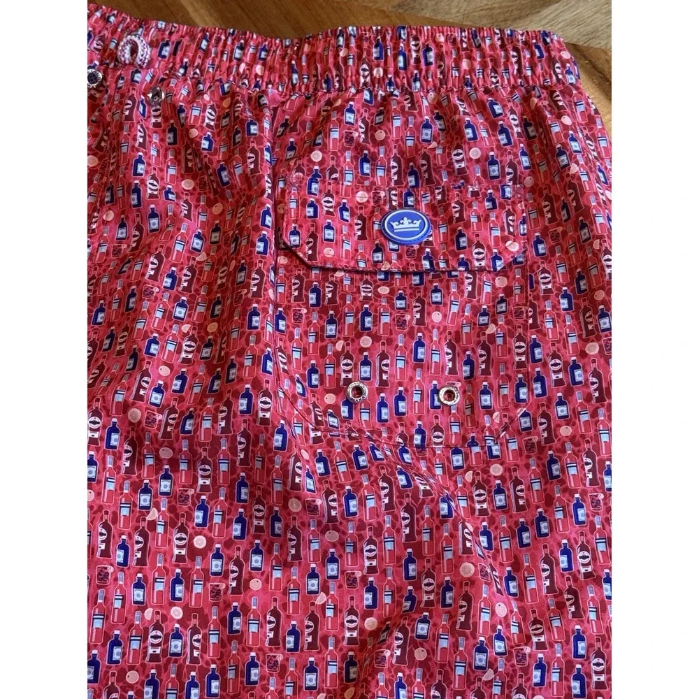 Peter Millar Seaside Aperitif Swim Trunks Shorts Drink Bottles Print Red Men XXL